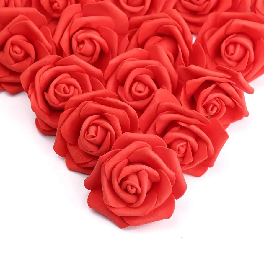 IPOPU 100 Pcs Artificial Flowers Roses Flower Heads Coral Red Foam Fake Roses for DIY Craft Wedding Centerpieces Arrangements Party Baby Shower Cake Decor Home Decorations